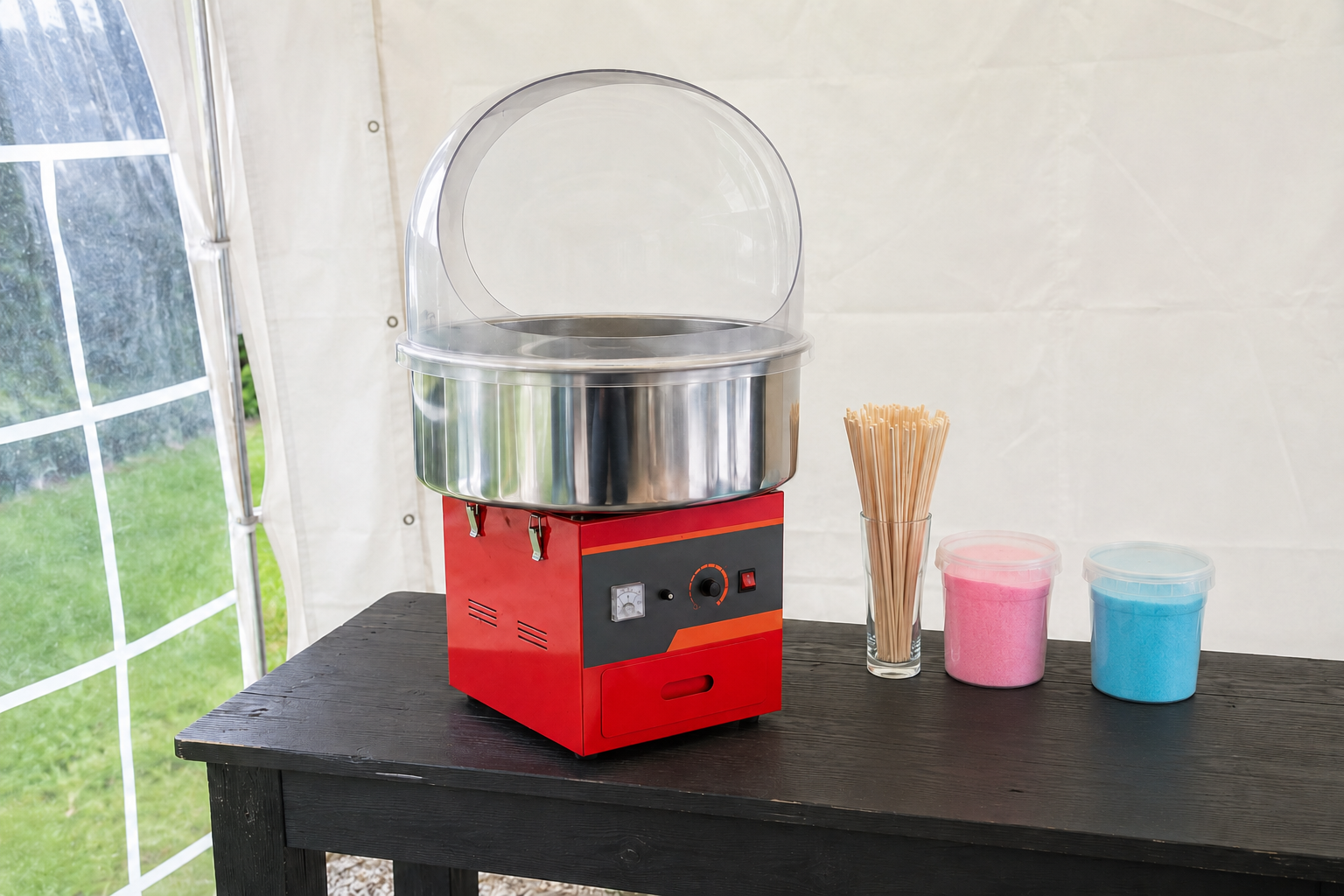 Candyfloss maskine med kuppel til udlejning