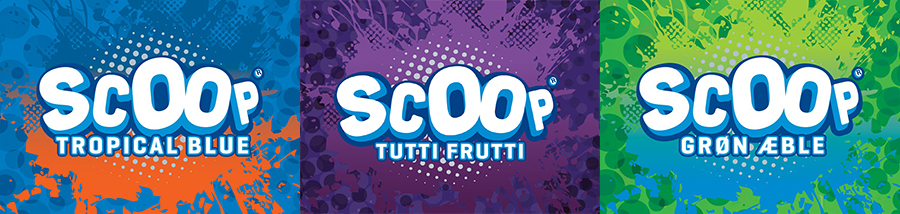 Tropical blue, Tutti frutti og Grøn æble fra Scoop